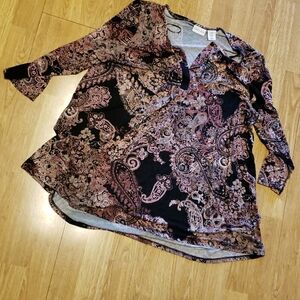 Tabitha Webb pink/black Y neck top sz 1X